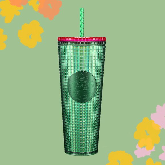 Venti Starbucks Cold Cup - Hot Pink & Green Grid  Spring 2023 Release - Picture 1 of 3
